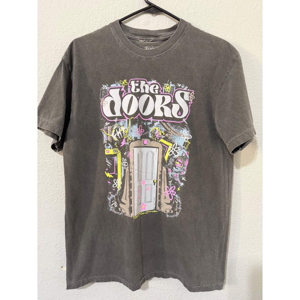 Flying Hause Threads The Doors Graphic Women Tee M Charcoal Gray Mineral Wash